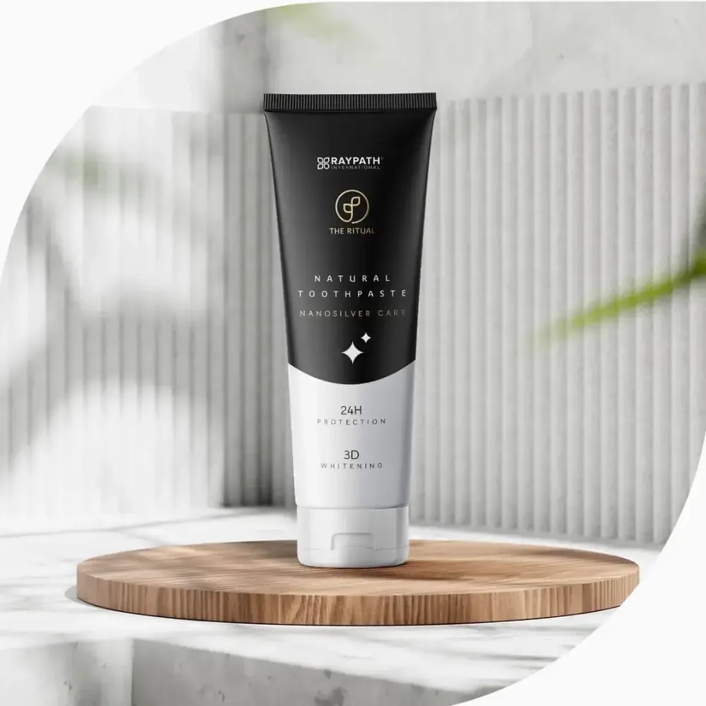 Raypath Silver natūrali dantų pasta be fluoro su sidabru, ksilitoliu ir mėtų aliejumi, 24 h dantukų apsauga