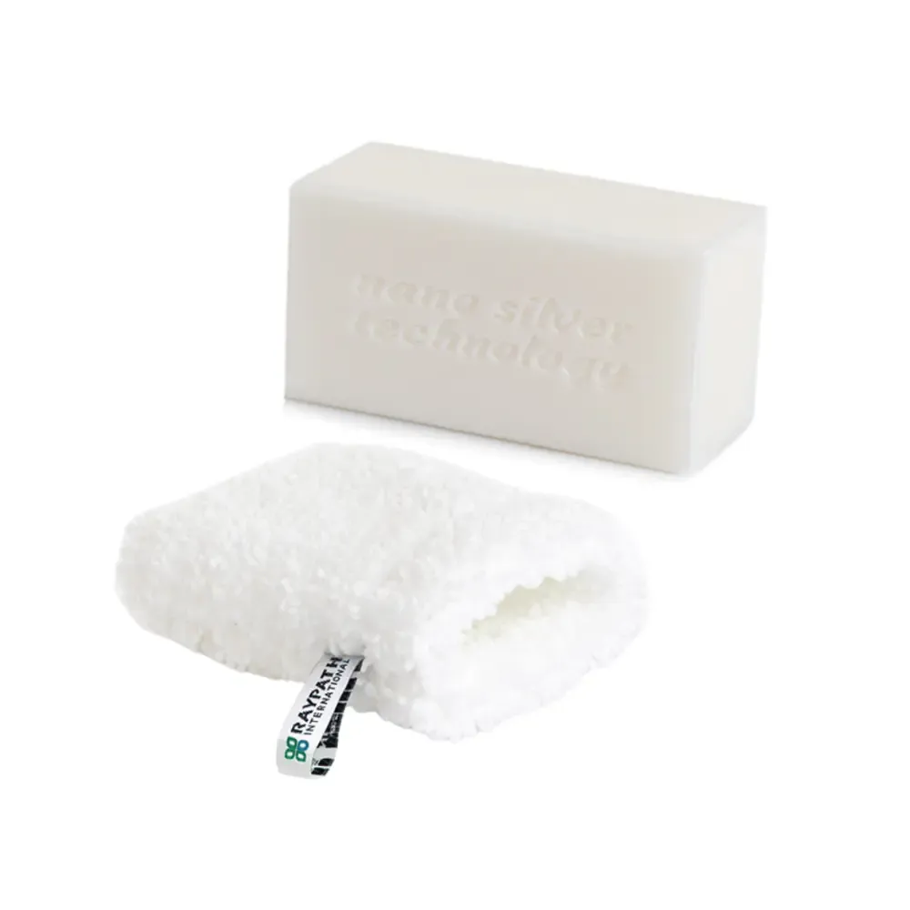 Apsimoka! Veido valymo kempinėlė ir muilas kūnui 100g Raypath nano silver rinkinys